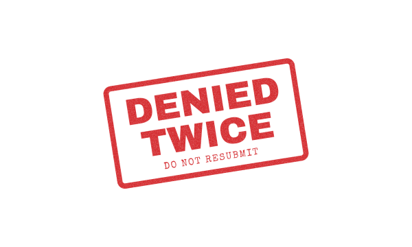 DENIED TWICE stamp, red ink rubber stamp on a transparent background