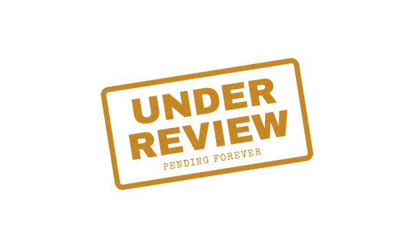 UNDER REVIEW stamp, amber ink rubber stamp on a transparent background